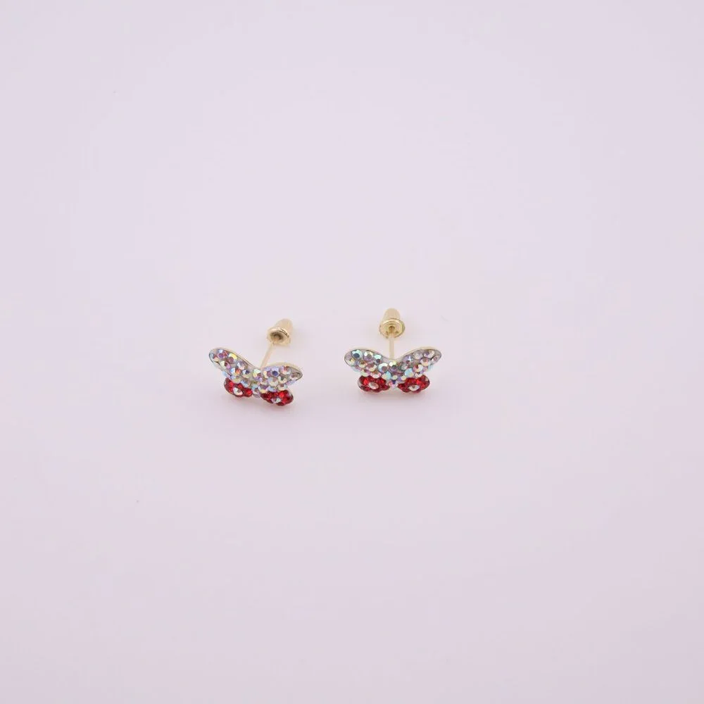 Women's 14k Gold CZ Butterfly Petite Stud Earrings with Secure Screw Post **‎